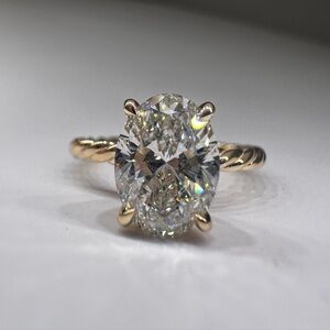2.05 carat E VS1 oval diamond rope band 14k yellow gold diamond engagement ring